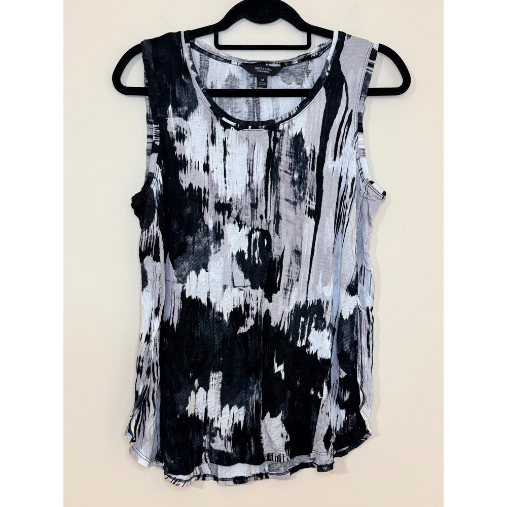 Simply Vera Vera Wang Womens Black White Abstract Brushstroke Tank Top Medium